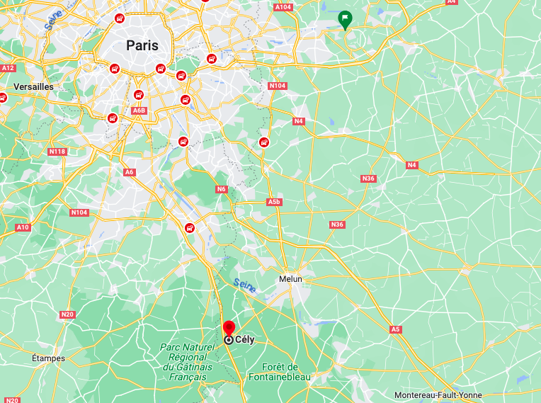 situation géographique de la commune de Cély-en-Bière, en Seine-et-Marne (77)