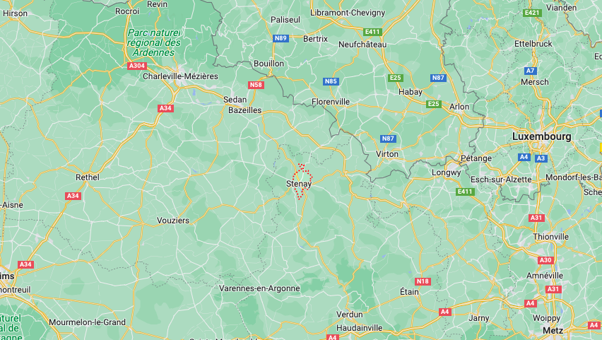 situation géographique de la commune de Stenay, dans la Meuse (55)