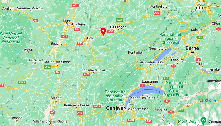 situation géographique de Dampierre, dans le Jura (39)