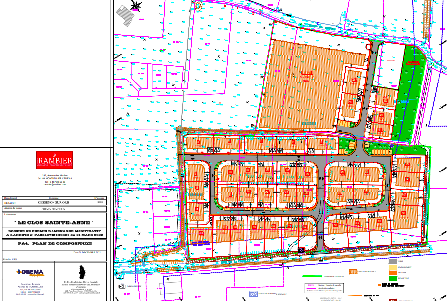plan du nouveau lotissement avec 41 terrains à vendre, à Cessenon-sur-Orb (34)
