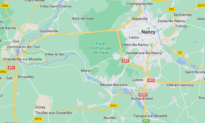 situation géographique de la commune de Chaudeney-sur-Moselle, en Meurthe-et-Moselle (54)