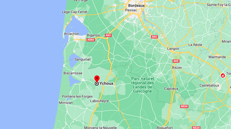 emplacement géographique de la commune d'Ychoux, dans les Landes (40)