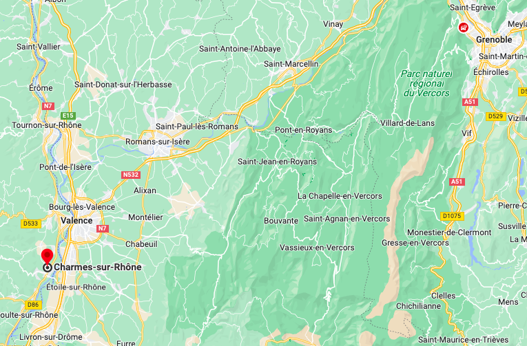 situation géographique de Charmes-sur-Rhône, en Ardèche (07)