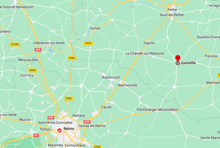 implantation géographique de la commune de Juniville, dans les Ardennes (08)