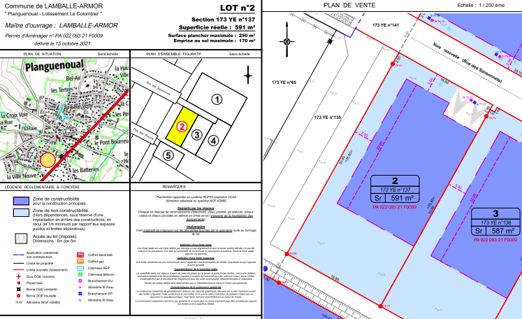 deux terrains à vendre à Lamballe-Armor (22), au lotissement du Colombier
