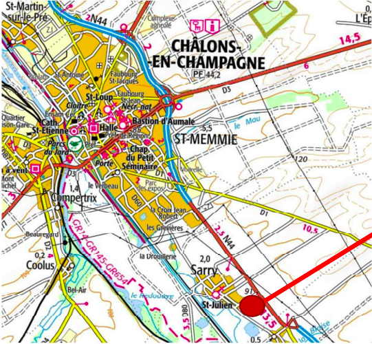 emplacement de la commune de Sarry, près de Châlons-en-Champagne (51)