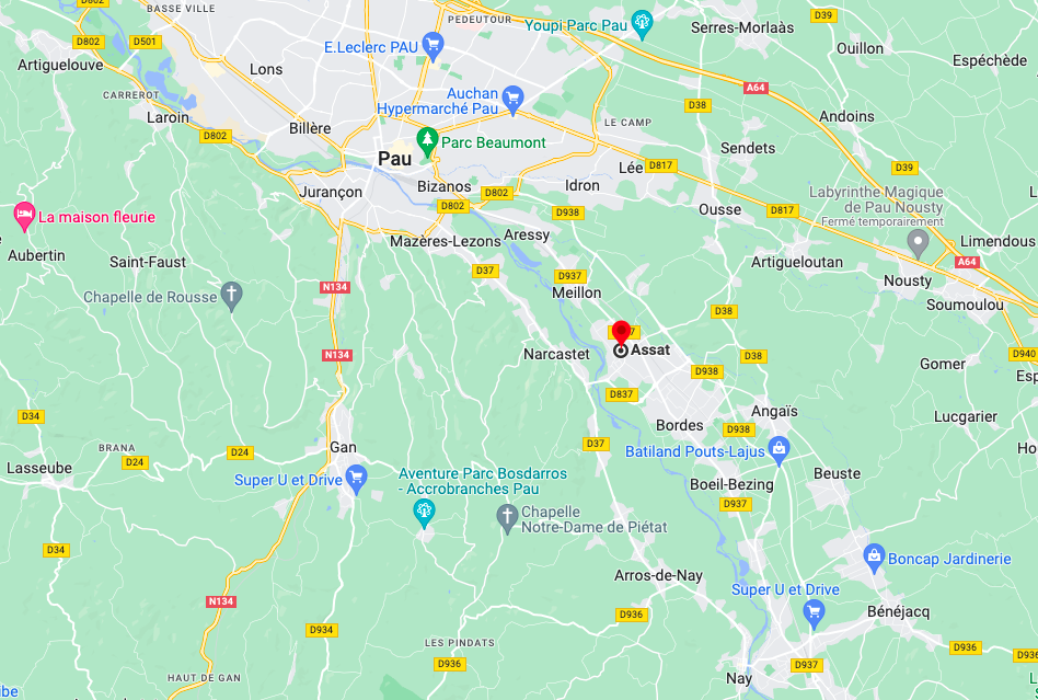 situation géographique de la commune d'Assat, dans les Pyrénées-Atlantiques (64)