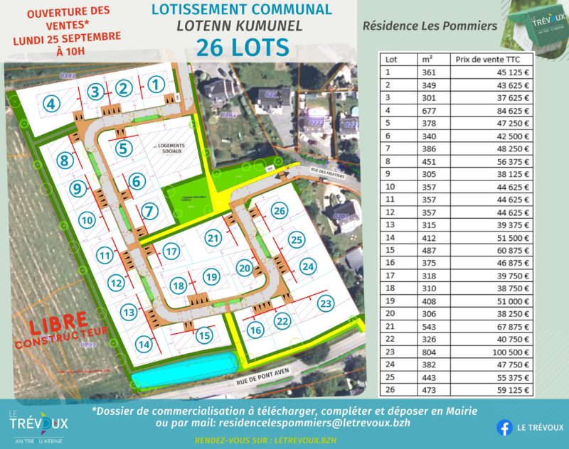 plan de commercialisation du lotissement « Les Pommiers », sur la commune Le Trévoux (29)