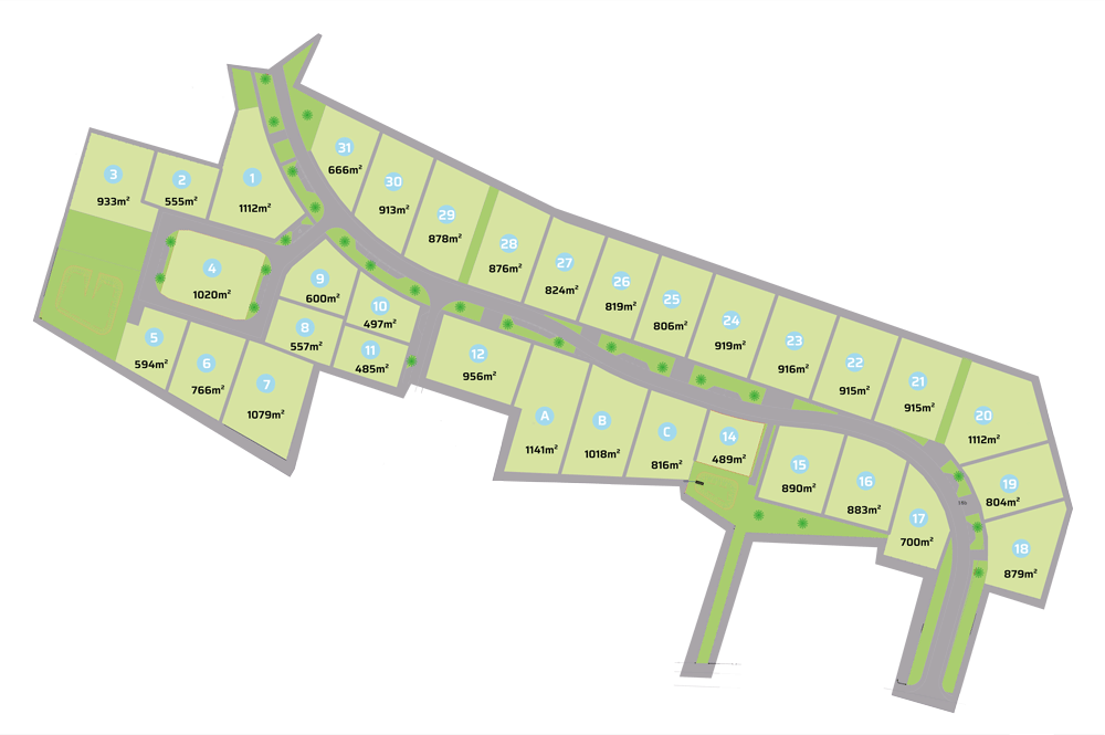 plan du lotissement Helios, avec plusieurs terrains à vendre à Saint-Georges-sur-Moulon (18)