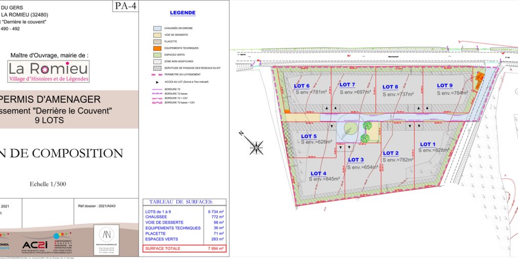 plan du lotissement communal de La Romieu (32), avec 9 terrains à vendre