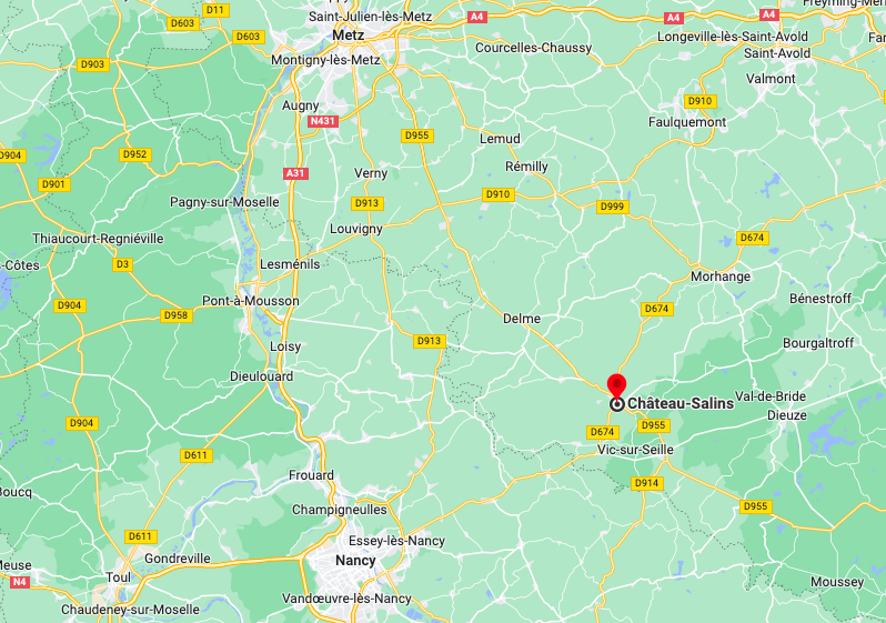 implantation géographique de la ville de Château-Salins, en Moselle (57)