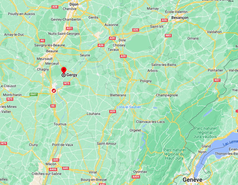 implantation géographique de la commune de Gergy, en Saône-et-Loire (71)