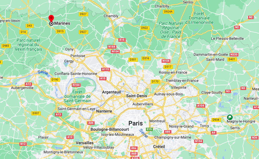 situation géographique de la ville de Marines, dans le Val-d'Oise (95)