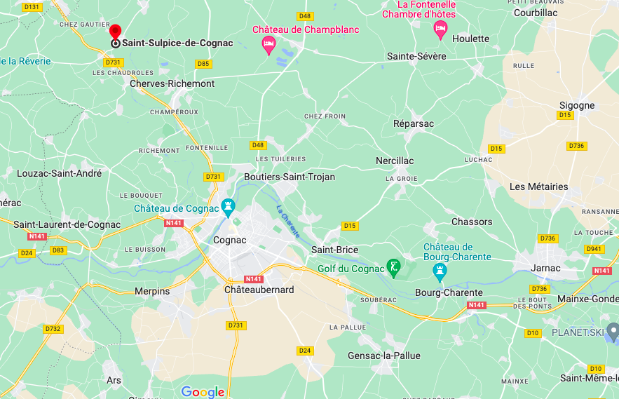 situation géographique de Saint-Sulpice-de-Cognac, en Charente (16)