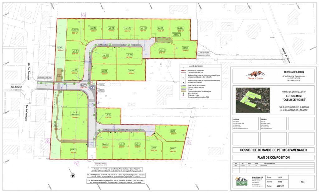 plan du lotissement « Cœur de Vignes », à Lavernose-Lacasse (31)