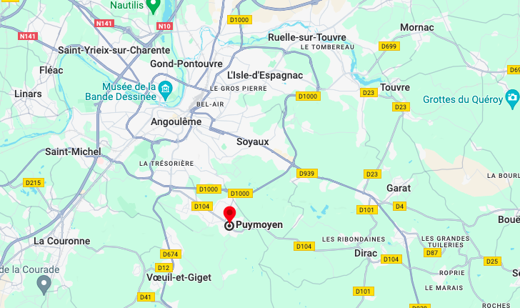 situation géographique de la commune de Puymoyen, en Charente (16)