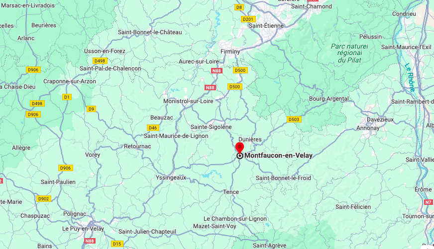 implantation géographique du village de Montfaucon-en-Velay, en Haute-Loire (43)