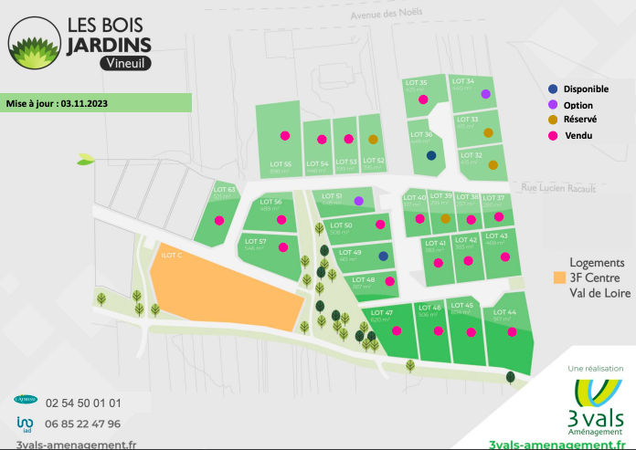 plan des terrains de la tranche 2 des Bois Jardins, à Vineuil (41)