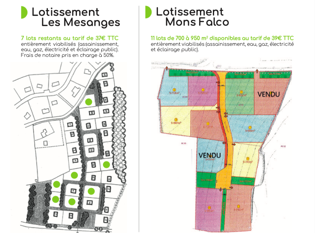 terrains à vendre au lotissement Les Mésanges et au lotissement Mons Falco, à Montfaucon-en-Velay (43)