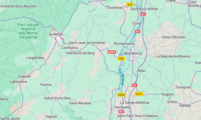 implantation géographique de la commune d'Aubenas, dans le département de l'Ardèche (07)