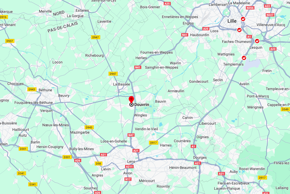 implantation géographique de Douvrin, dans le Pas-de-Calais (62)
