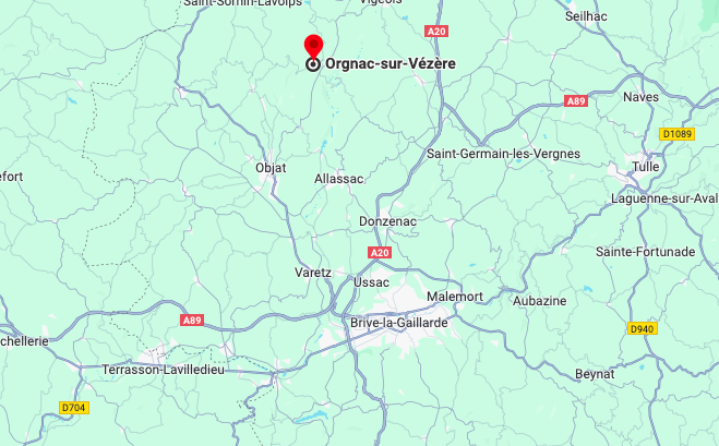 implantation géographique d'Orgnac-sur-Vézère, en Corrèze (19)