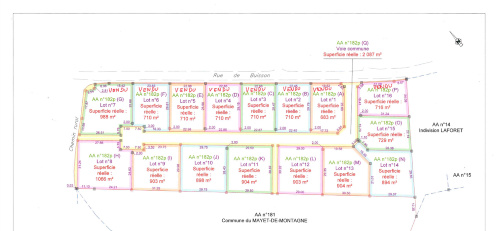 plan des terrains à vendre au Lotissement des Buissons, au Mayet-de-Montagne (03)
