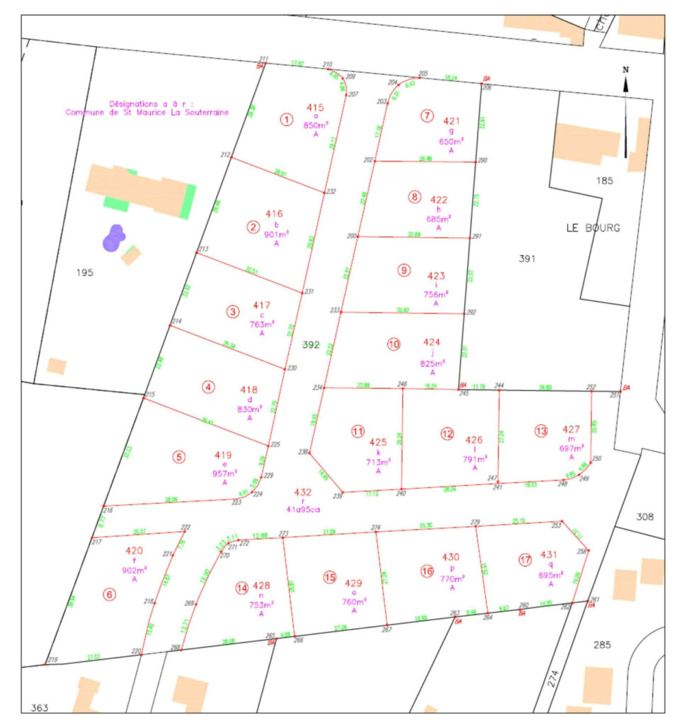 plan des terrains du lotissement communal « Les Aubépines », à Saint-Maurice-la-Souterraine (23)