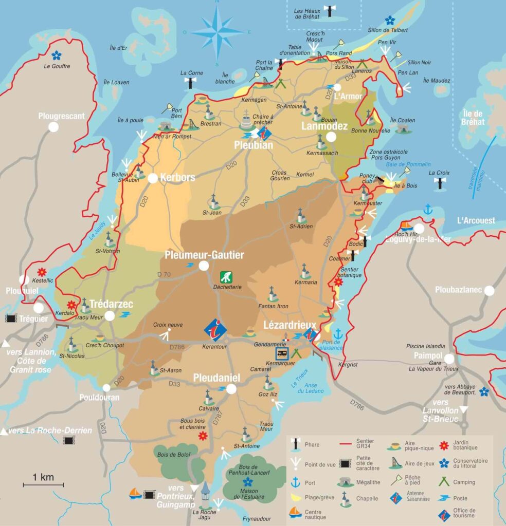 carte de la presqu'île de Lézardrieux, dans les Côtes-d'Armor (22)