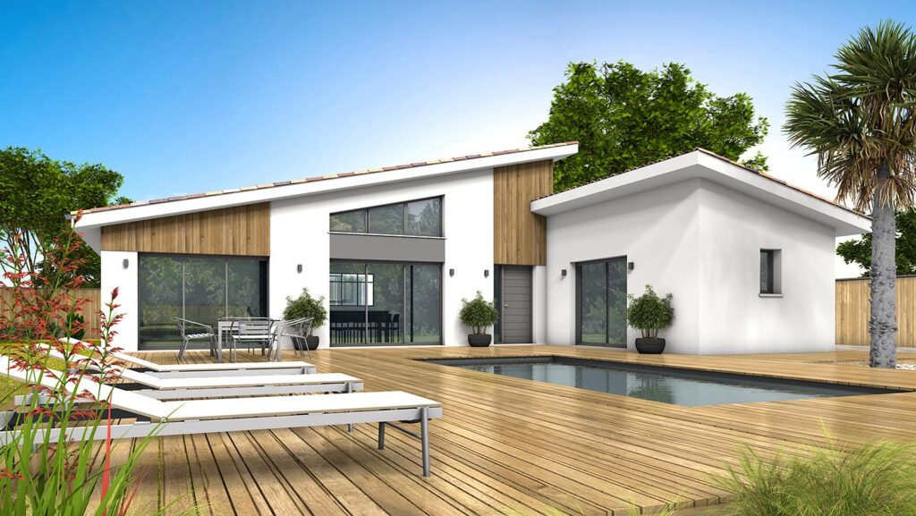 maison contemporaine avec piscine et grandes baies vitrées, par Villas Melrose