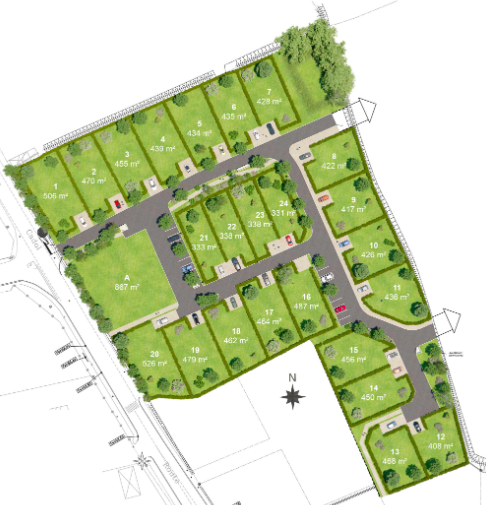 plan des terrains à vendre au Lotissement « Les Jardins de la Ferme », à Melgven (29)
