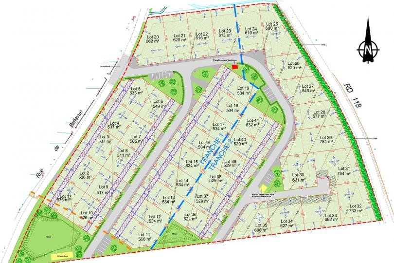 plan des terrains à vendre au lotissement « Rue de Bellevue », à La Chaussée d'Ivry (28)