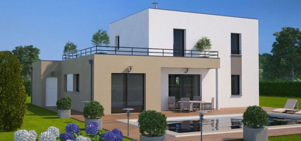 maison cubique à étage avec piscine en Indre-et-Loire, par le constructeur Maisons Stéphanie