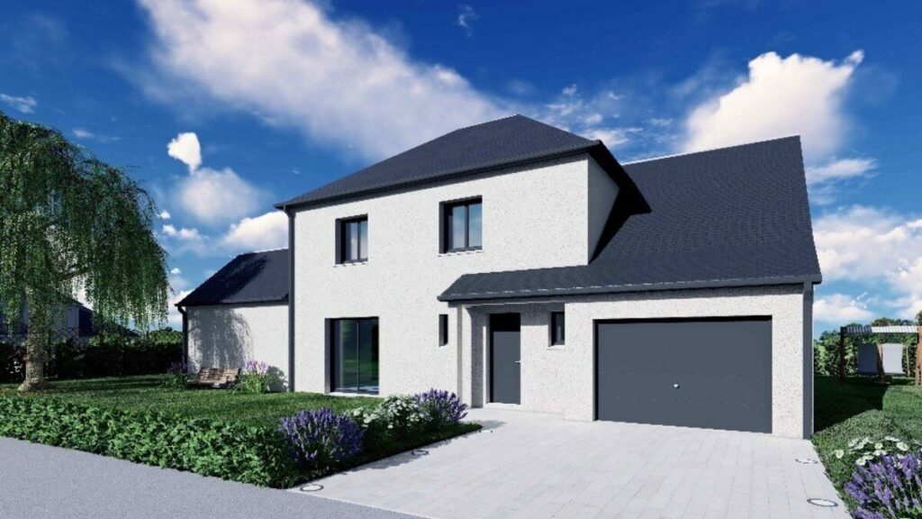 maison contemporaine à étage avec garage, par le constructeur Maisons Stéphanie