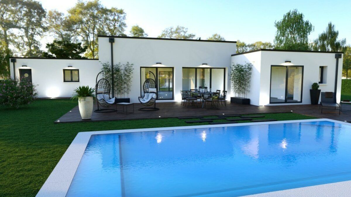 maison moderne à toit plat avec piscine, par Constructions Idéale Demeure