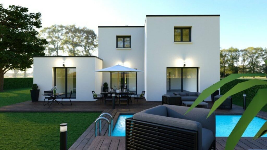 maison moderne à étage avec piscine, par Constructions Idéale Demeure