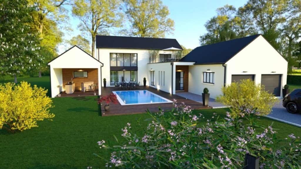 maison en U avec piscine, par le constructeur Constructions Idéale Demeure