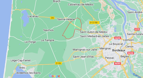 implantation géographique de Salaunes, entre Bordeaux et Lacanau (33)