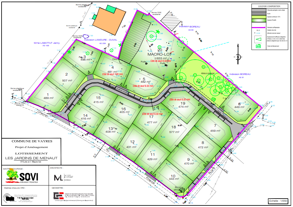 plan des terrains du lotissement « Les Jardins de Menaut », à Vayres (33)