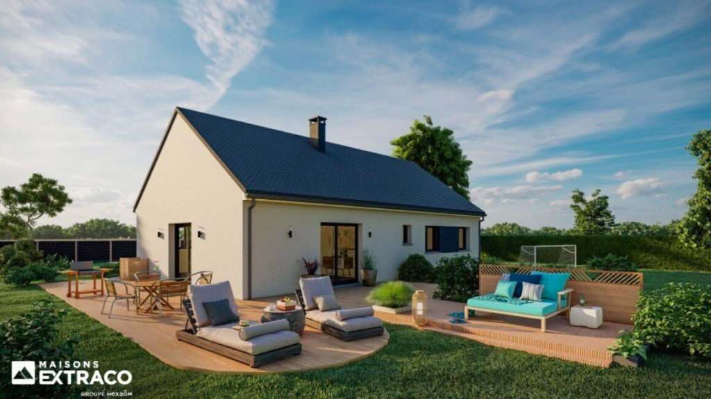 maison classique de plain pied avec terrasse, par le constructeur Maisons Extraco