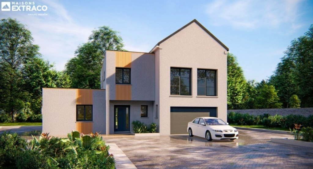 maison à étage avec garage intégré, par Maisons Extraco