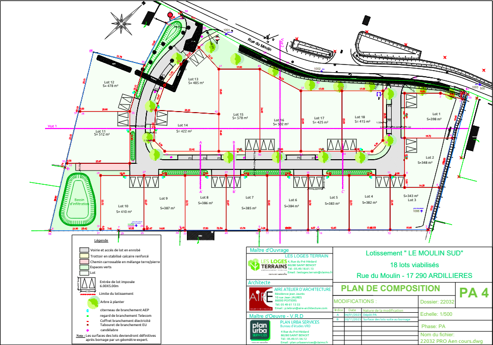 plan des terrains à vendre au Lotissement « Le Moulin Sud », à Ardillières (17)