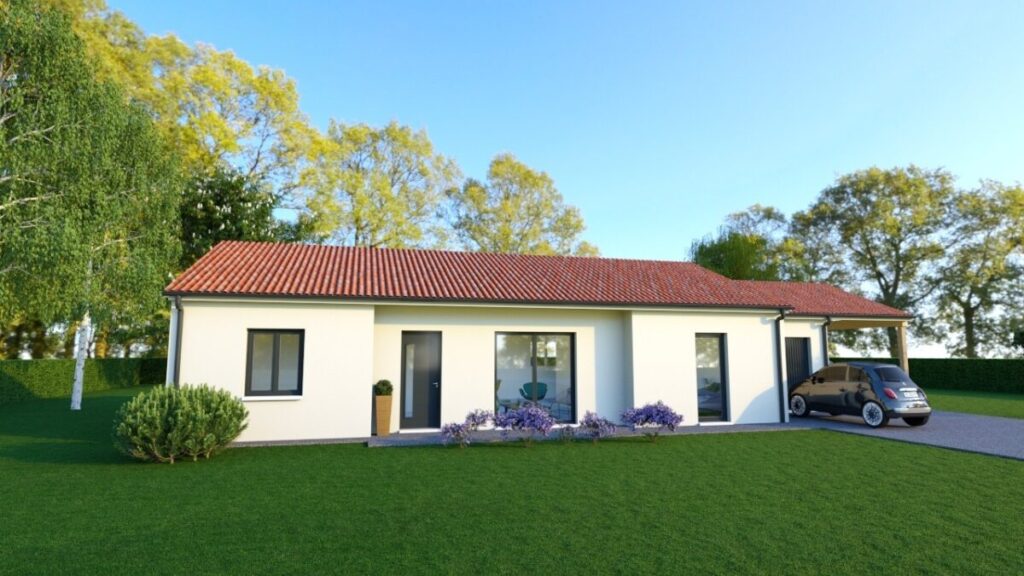 maison de plain pied avec grandes baies vitrées, par le constructeur Maisons Millot