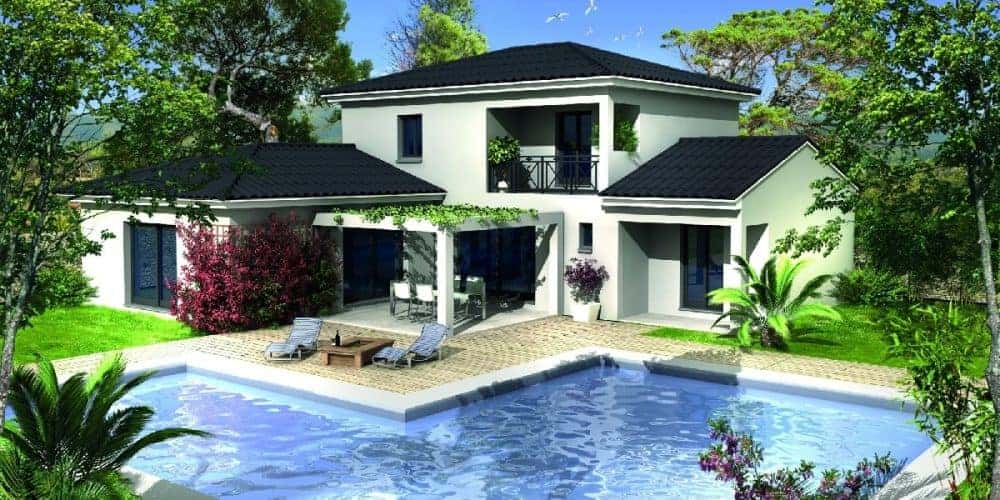 maison à étage avec piscine