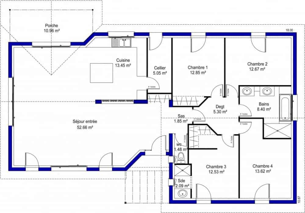 plan de maison à 4 chambres