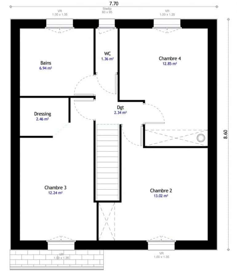 plan de maison a etage 4 chambres
