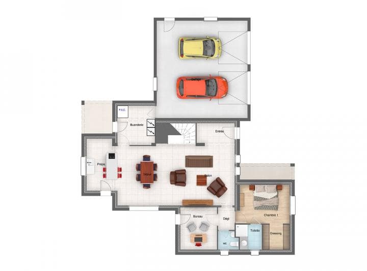plan de maison avec quatre chambres