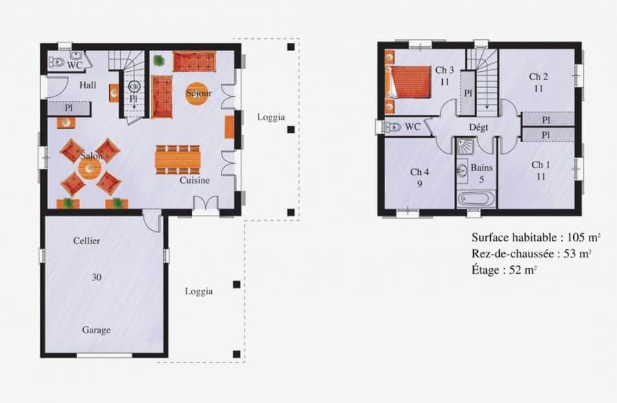 plan appartement 60m2 3 chambres