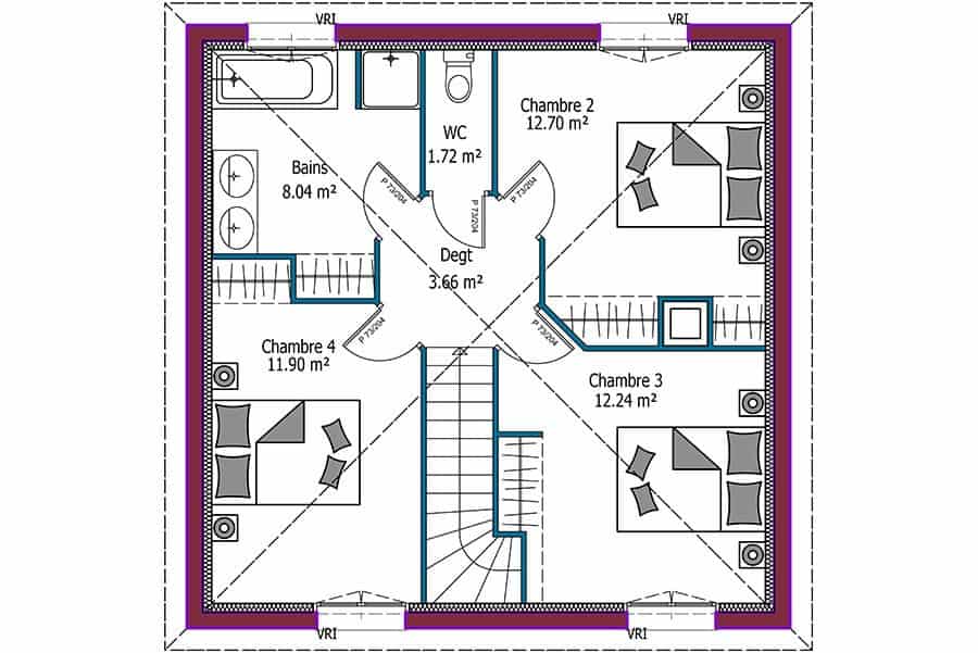 plan de maison 2 niveau 3 chambres