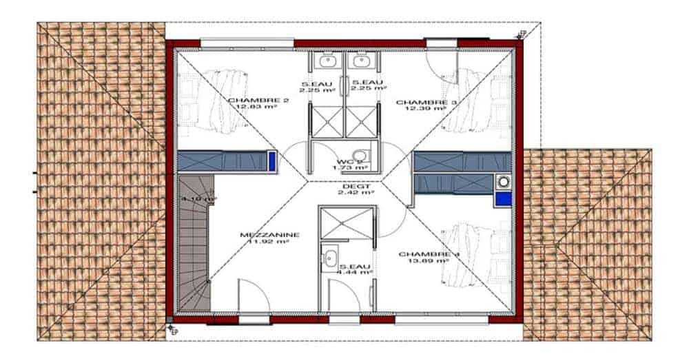 Plan 4 chambres avec étage